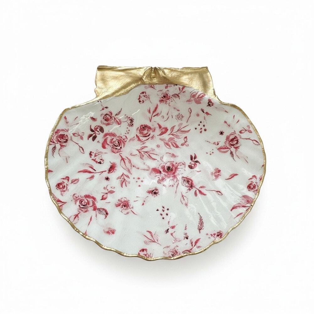 Red Floral Trinket Dish | Cottagecore Jewelry Ring Holder & Vintage gift - Picture 4 of 6